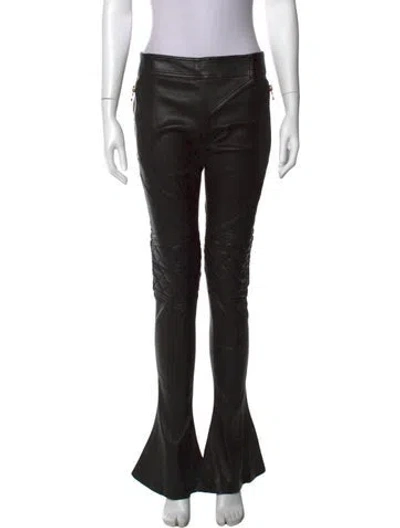 Pre-owned Balmain Leather Flared Pants In Black