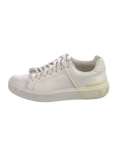 Pre-owned Balmain Leather Glitter Accents Sneakers In White