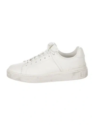 Pre-owned Balmain Leather Glitter Accents Sneakers In White