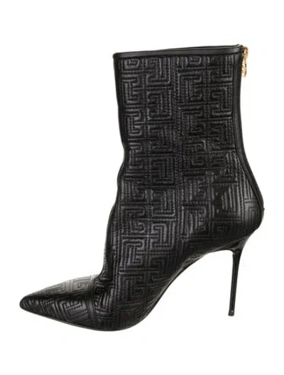 Pre-owned Balmain Leather Graphic Print Boots In Black