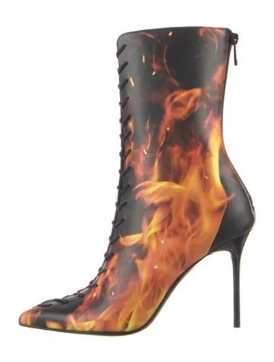 Pre-owned Balmain Leather Graphic Print Boots In Brown