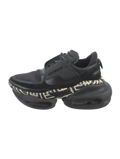 Pre-owned Balmain Leather Graphic Print Chunky Sneakers In Black