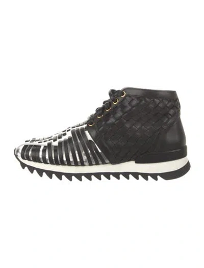 Pre-owned Balmain Leather Graphic Print Chunky Sneakers In Black/white