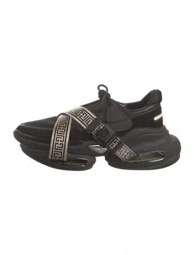 Pre-owned Balmain Leather Graphic Print Chunky Sneakers In Black/white