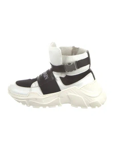 Pre-owned Balmain Leather Graphic Print Chunky Sneakers In White