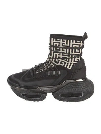Pre-owned Balmain Leather Graphic Print Lace-up Boots In Black
