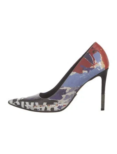 Pre-owned Balmain Leather Graphic Print Pumps In Blue
