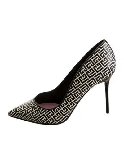 Pre-owned Balmain Leather Graphic Print Pumps In Green