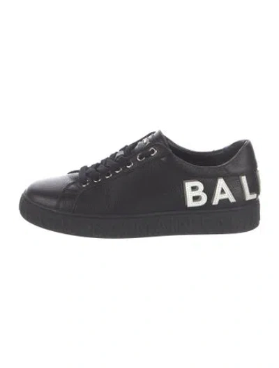 Pre-owned Balmain Leather Graphic Print Sneakers In Blue