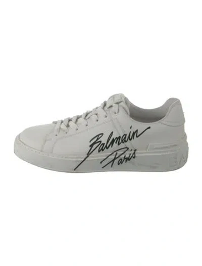 Pre-owned Balmain Leather Graphic Print Sneakers In White