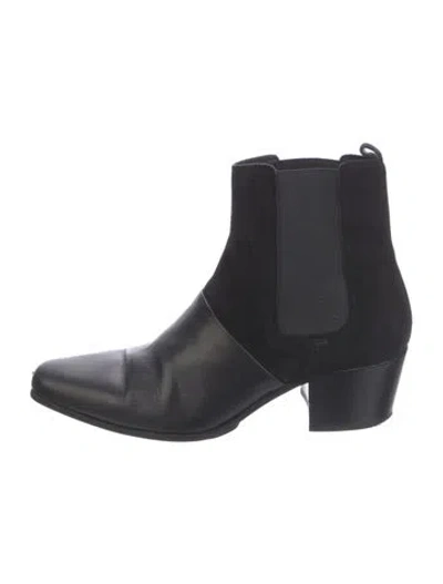 Pre-owned Balmain Leather Grosgrain Trim Chelsea Boots In Black