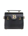 Balmain B-buzz 23 Monogram Leather Top Handle Bag In Black