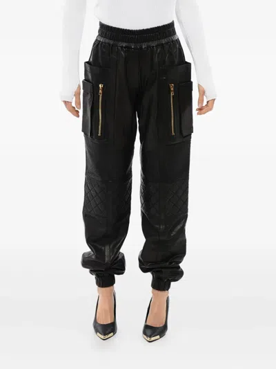 Balmain Leather High-waisted Trousers In Black