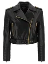 Balmain Cropped Leather Biker Jacket In Black