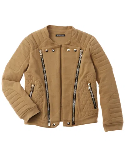 Balmain Leather Jacket In Brown