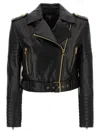 Balmain Cropped Leather Biker Jacket In Black