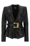 Balmain Belted 4 Pokets Fitted Lambskin Jacket Clothing In Black