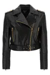 Balmain Leather Jacket Puffer Jackets Black In Black