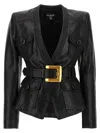 Balmain Belted 4 Pokets Fitted Lambskin Jacket Clothing In Black