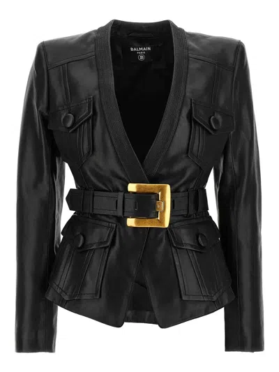 Balmain Leather Jacket In Black