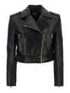 Balmain Leather Jacket Puffer Jackets Black In Black