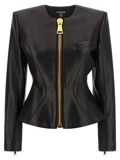 Balmain Leather Jacket In Black