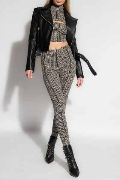 Balmain Cropped Leather Biker Jacket In Black