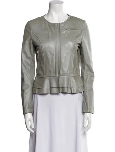 Pre-owned Balmain Leather Jacket In Gray
