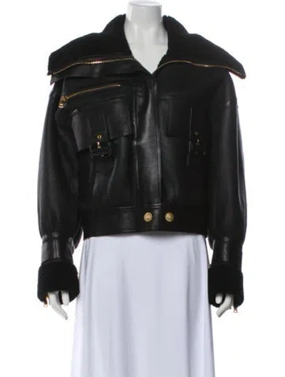 Pre-owned Balmain Leather Jacket In Gray