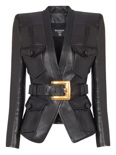 Balmain Leather Jacket With Belt