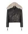 Balmain Leather Jacket With Shearling Collar In Black