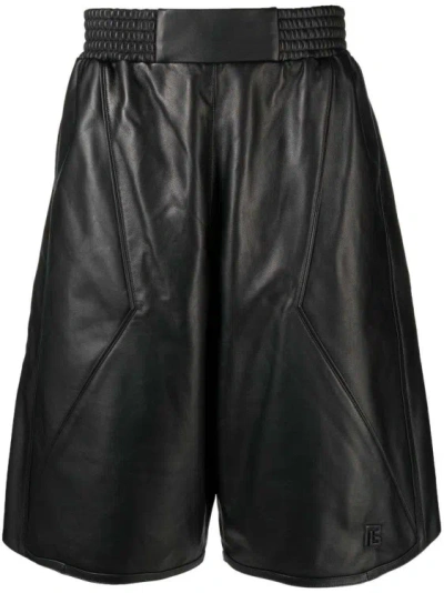 Balmain Leather Knee-length Shorts In Black