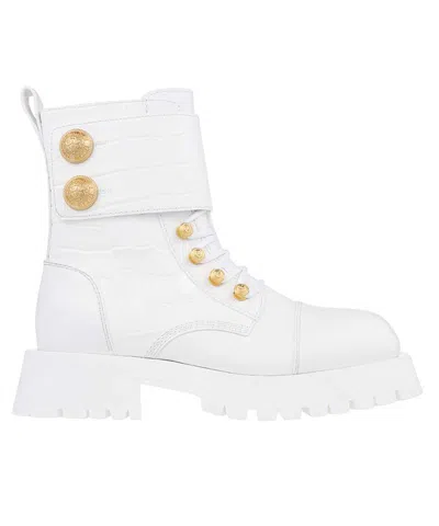 Balmain Leather Lace-up Boots In White
