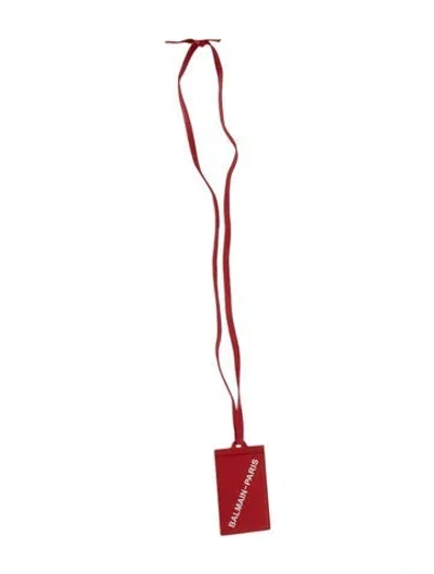 Pre-owned Balmain Leather Lanyard Card Holder In Red/silver