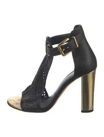 Pre-owned Balmain Leather Lasercut Accents Sandals In Black