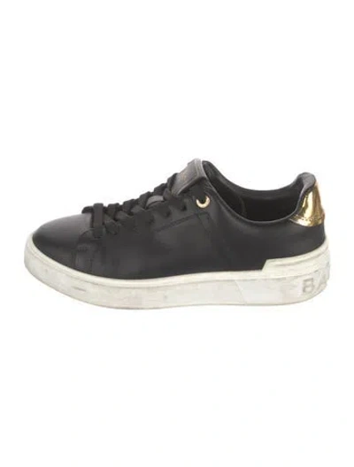 Pre-owned Balmain Leather Lasercut Accents Sneakers In Black