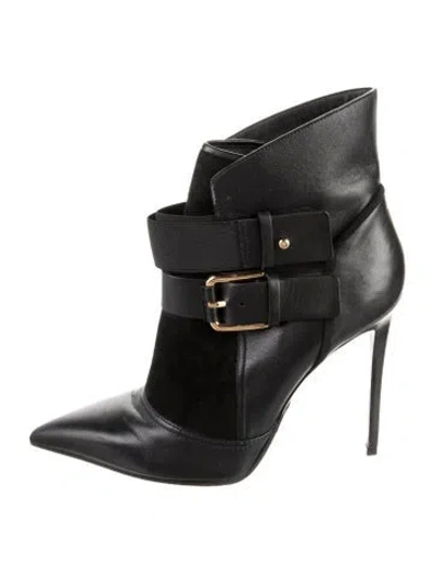 Pre-owned Balmain Leather Leather Trim Embellishment Boots In Black