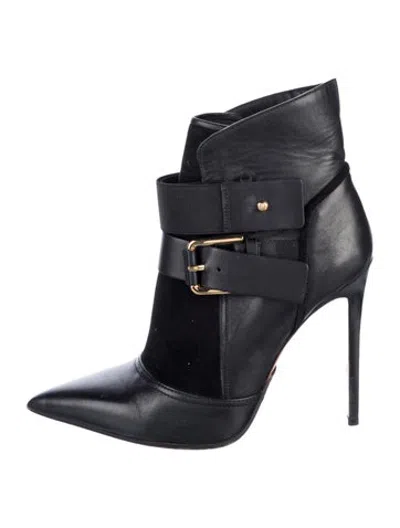 Pre-owned Balmain Leather Leather Trim Embellishment Boots In Black