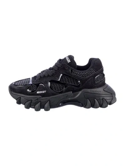 Pre-owned Balmain Leather Leather Trim Embellishment Sneakers In Black