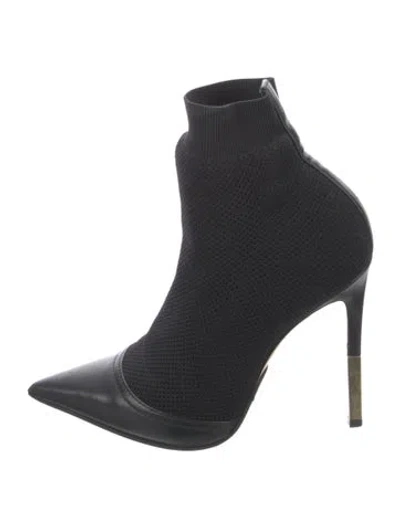 Pre-owned Balmain Leather Leather Trim Embellishment Sock Boots In Black
