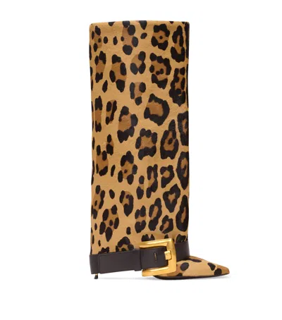 Balmain Leather Leopard Anthem Boots 95 In Brown