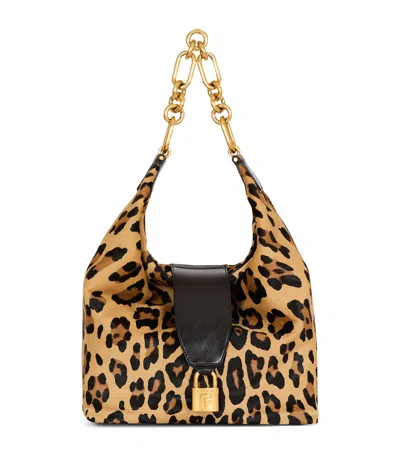 Balmain Leather Leopard Sync Shoulder Bag In Brown