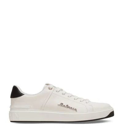 Balmain Leather Logo B-court Sneakers In White