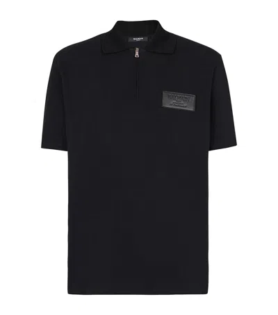 BALMAIN LEATHER LOGO POLO SHIRT