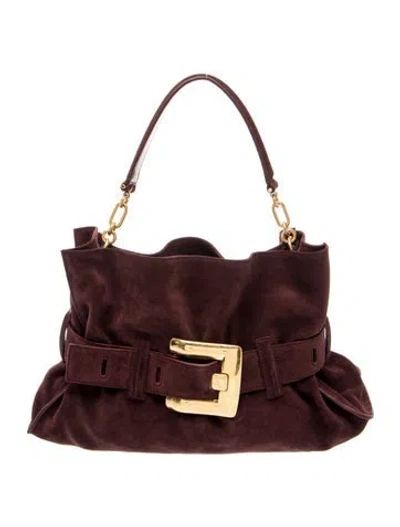 Pre-owned Balmain Leather Medium Anthem Suede Shoulder Bag W/ Tags In Burgundy