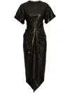 Balmain Asymmetric Midi Leather Dress In Schwarz