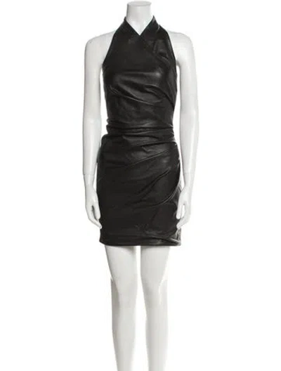 Pre-owned Balmain Leather Mini Dress In Black