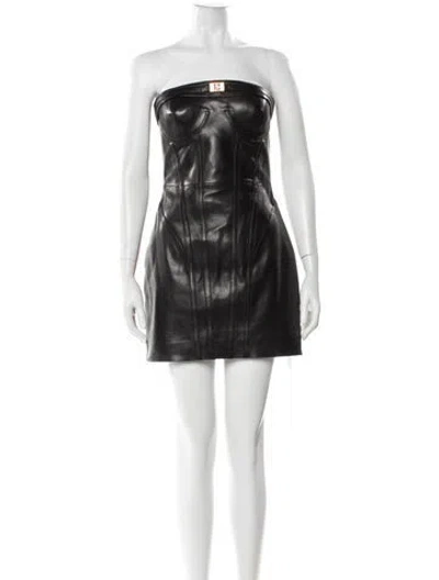 Pre-owned Balmain Leather Mini Dress In Black