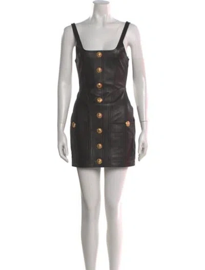 Pre-owned Balmain Leather Mini Dress In Black