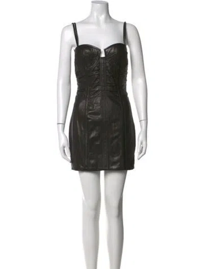 Pre-owned Balmain Leather Mini Dress In Black